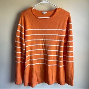 J Jill Orange Striped Lace Tie Side Pullover Sweater